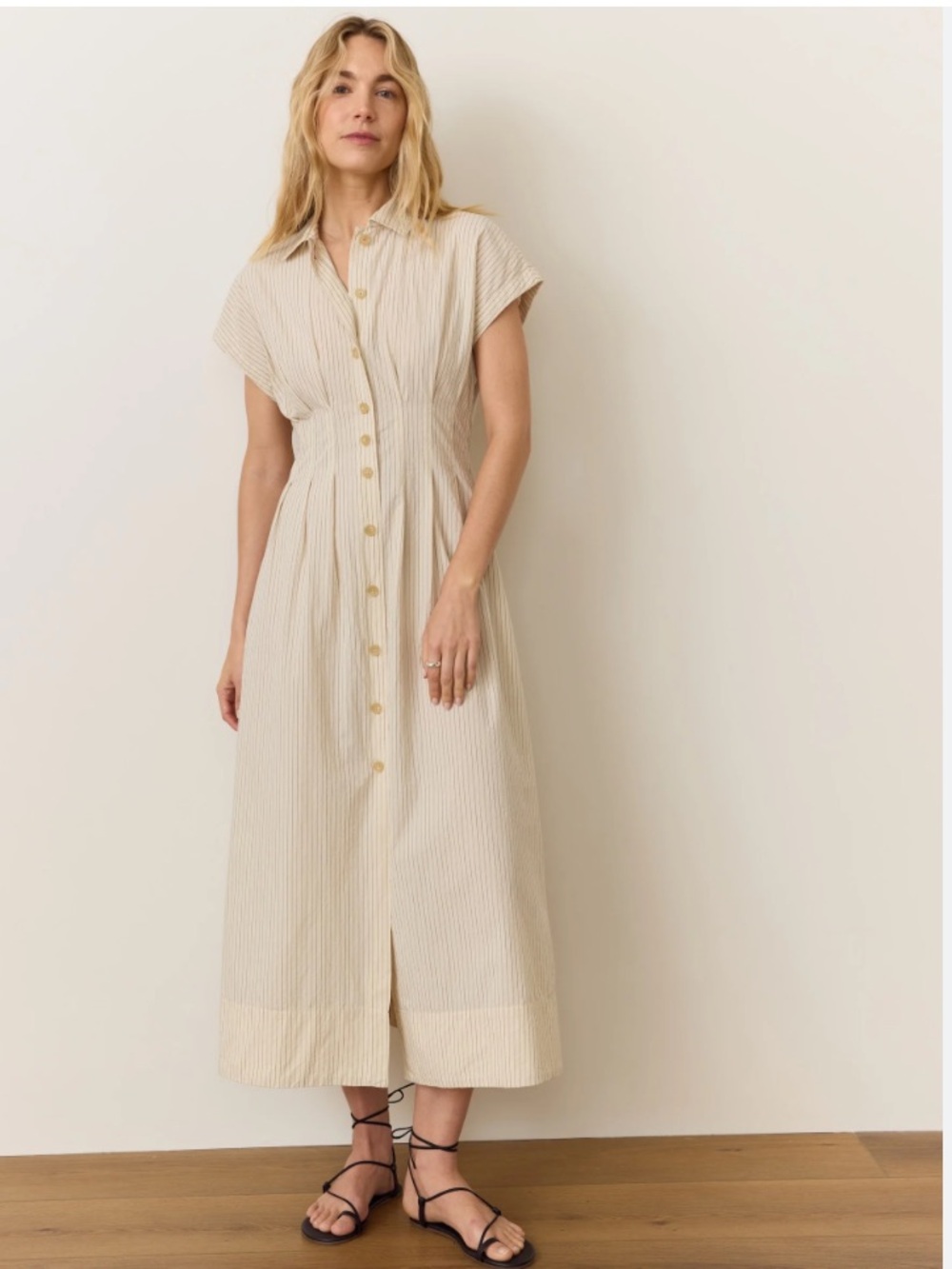 Marine Layer Midi Shirt Dress in Cream Stripe